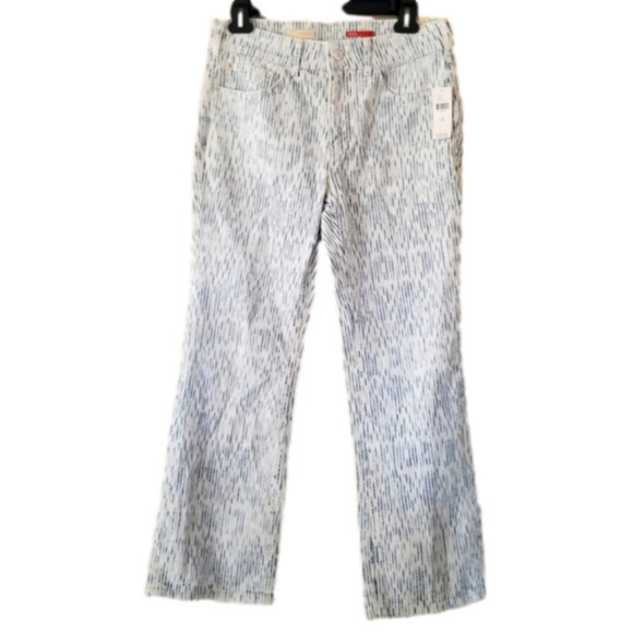 NWT Pilcro Anthropologie Relax Bootcut White Blue Striated Denim Jeans Mid-Rise - Picture 1 of 8